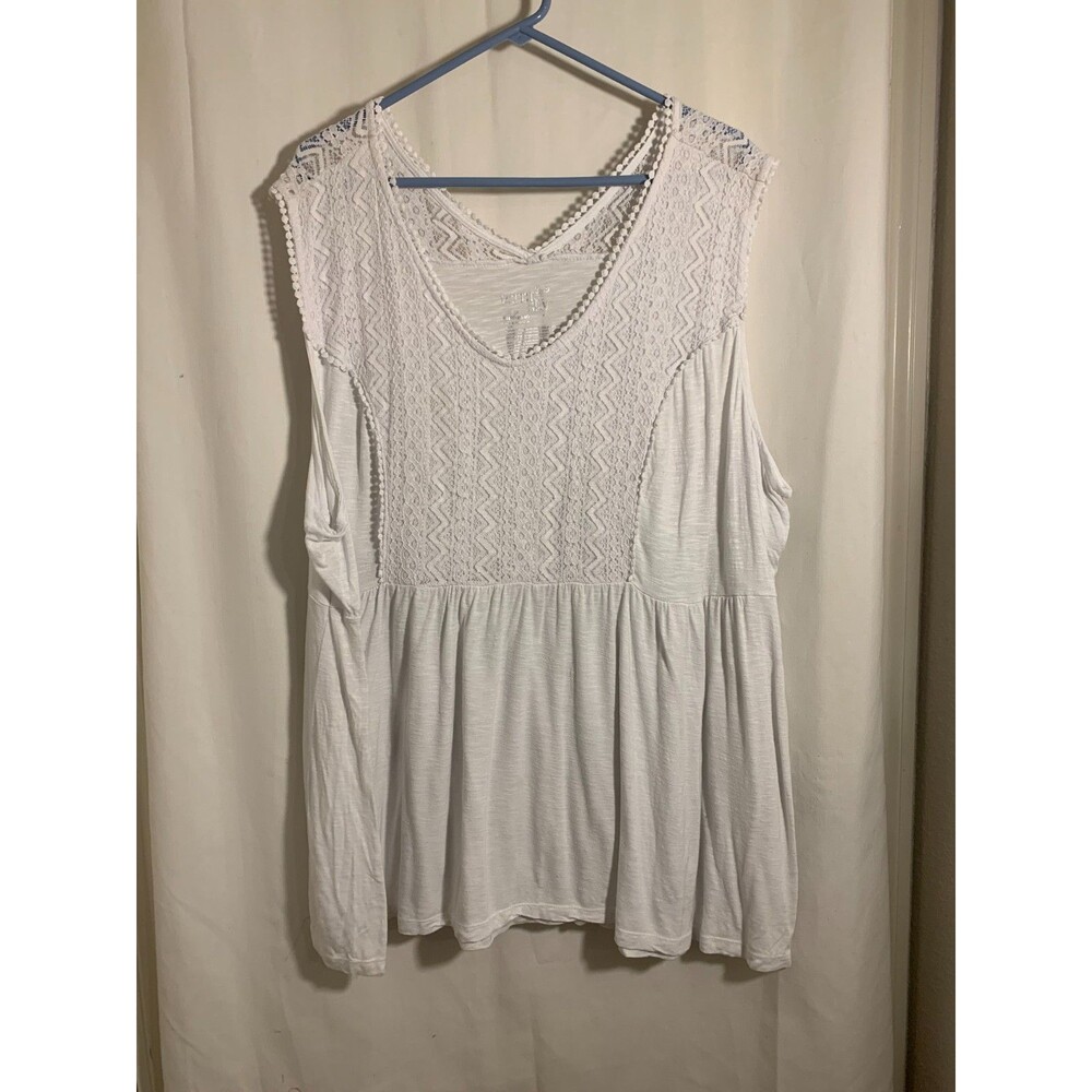 Icebreaker Sky White Lace‑Front Short‑Sleeve Top – Size 3X (24W